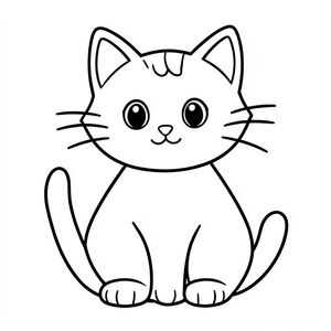 “cute cat line art, simple, bold outline, coloring page”