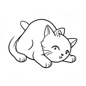 A kawaii baby cat waking up and stretching on the ground.
Each page should feature kawaii baby cat illustration.
Bold, clean outlines with consistent line weight.
Large, open spaces for easy coloring.
Simple backgrounds with minimal details like a small pillow.
No shading, no grayscale, no color. No complexity.
No text, words, letters, or numbers.
Avoid overly realistic or highly detailed designs.
Art Style: Bold and easy.
