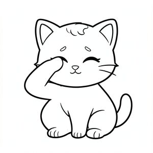 A kawaii baby cat sitting and rubbing its eyes sleepily.
Each page should feature kawaii baby cat illustration.
Bold, clean outlines with consistent line weight.
Large, open spaces for easy coloring.
Simple backgrounds with minimal details like a tiny blanket.
No shading, no grayscale, no color. No complexity.
No text, words, letters, or numbers.
Avoid overly realistic or highly detailed designs.
Art Style: Bold and easy.
