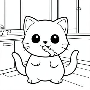 Kawaii baby cat brushing tiny teeth in a simple bathroom scene.
Each page should feature kawaii baby cat illustration.
Bold, clean outlines with consistent line weight.
Large, open spaces for easy coloring.
Minimal bathroom background elements only.
No shading, no grayscale, no color, no complexity.
No text, words, letters, or numbers.
Avoid overly realistic or highly detailed designs.
Art Style: Bold and easy