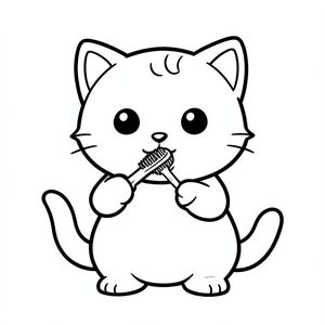A kawaii baby cat brushing its teeth with a tiny brush.
Each page should feature kawaii baby cat illustration.
Bold, clean outlines with consistent line weight.
Large, open spaces for easy coloring.
Simple backgrounds with minimal details like based on each activity.
No shading, no grayscale, no color. no complexity.
No text, words, letters, or numbers.
Avoid overly realistic or highly detailed designs.
Art Style:
Bold and easy