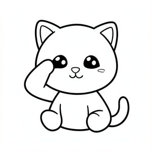 Kawaii baby cat character sitting and rubbing eyes sleepily. Kawaii baby cat character, very big round head, tiny small body, short legs, small paws, large simple eyes, cute smiling face, tiny nose, simple ears, chubby cheeks, soft rounded shapes, no sharp edges, toddler style, very cute and friendly. Each page should feature kawaii baby cat illustration.
Make the character very simple like a toddler cartoon.
Use very thick bold outlines with minimal inner lines.
Large open spaces for easy coloring.
Background must be extremely simple with very few objects only based on the activity.
Do not add extra details, textures, or complex elements.
Keep everything minimal and easy to recognize.
Black and white only.
No shading. No grayscale. No color.
No text, words, letters, or numbers.
Make it look like a coloring page for kids aged 3 to 6 years.
Art Style: Bold and easy, very simple, cute and chunky.