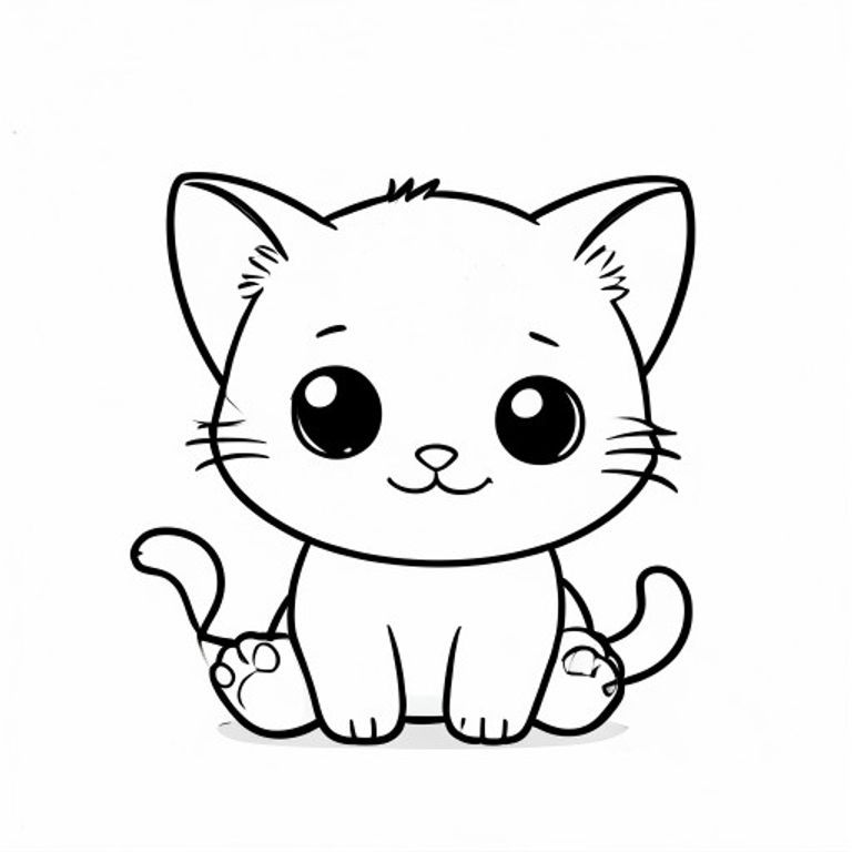 Mèo con ngồi dụi mắt buồn ngủ. Nhân vật mèo con Kawaii, đầu tròn rất to (khoảng 70% tổng kích thước cơ thể), thân hình bầu dục nhỏ xíu, chân rất ngắn, bàn chân tròn nhỏ, đôi mắt trái xoan đơn giản to đặt cách nhau rộng, khuôn mặt cười dễ thương với miệng cong nhỏ, mũi tam giác nhỏ xíu ở giữa hai mắt, má mũm mĩm, hình tròn mềm mại, không có cạnh sắc, tai tam giác tròn nhỏ,  một búi tóc bồng bềnh nhỏ trên đỉnh đầu, mỗi bên 2–3 râu ngắn. Mỗi trang nên có hình minh họa mèo con dễ thương. Làm cho nhân vật trở nên thật đơn giản như một bộ phim hoạt hình dành cho trẻ mới biết đi. Sử dụng các đường viền đậm rất dày với các đường bên trong tối thiểu. Không gian mở rộng rãi để dễ dàng tô màu. Nền phải cực kỳ đơn giản với rất ít đối tượng chỉ dựa trên hoạt động. Không thêm các chi tiết, kết cấu hoặc các yếu tố phức tạp. Giữ mọi thứ tối giản và dễ nhận biết. Chỉ đen trắng. Không đổ bóng. Không có thang độ xám. Không có màu. Không có văn bản, từ, chữ cái hoặc số. Phong cách nghệ thuật: Táo bạo và dễ dàng, rất đơn giản, dễ thương và mập mạp.