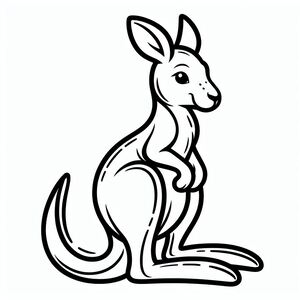 A black and white kangaroo sitting on the ground