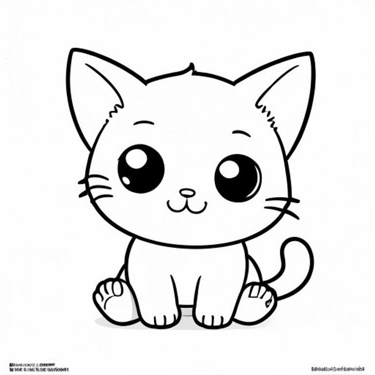 "Baby cat rubbing eyes sleepily."
Kawaii baby cat character with a very big round head (about 70% of total body), tiny small oval body, 
very short legs, small rounded paws with simple toe lines, sitting front-facing. Large round black eyes 
with a small white highlight, eyes placed wide apart. Tiny oval nose, small curved smiling mouth 
(slightly “w” shape), chubby cheeks. Three short whiskers on each side. Small rounded triangle ears 
with inner ear line. One small curved tuft of hair centered on top of the head. Tail short and curved to the side. 
Clean, smooth, soft rounded shapes, no sharp edges.
Each page should feature kawaii baby cat illustration. Make the character very simple like a toddler cartoon. 
Use very thick bold outlines with minimal inner lines. Large open spaces for easy coloring. 
Background must be extremely simple with very few objects only based on the activity. 
Do not add extra details, textures, or complex elements. Keep everything minimal and easy to recognize. 
Black and white only. No shading. No grayscale. No color. No text, words, letters, or numbers. 
Art Style: Bold and easy, very simple, cute and chunky.
