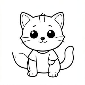 Baby Cat Waking Up from bed in the morning, Kawaii baby cat, big round head, tiny body, short legs, small paws, simple cute pose matching activity, large round eyes, small black nose, cute smile, chubby cheeks, 3 small lines on forehead, simple whiskers, 
small ears with inner detail, smooth tail curved, wearing simple shirt, thick bold clean outline, same line weight, no color, no shading, no grayscale, no extra detail, large open spaces, simple background, 
kid friendly style, ages 3 to 6 --ar 2:3
