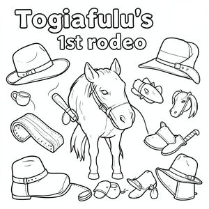 Phông chữ phương Tây. "Cuộc đua ngựa thứ nhất của Togiafulu" ở trên cùng. Các vật phẩm phương Tây để tô màu để lấp đầy trang