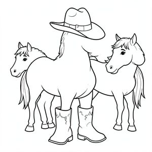 western cowboy hat boots horses simple kids colouring page