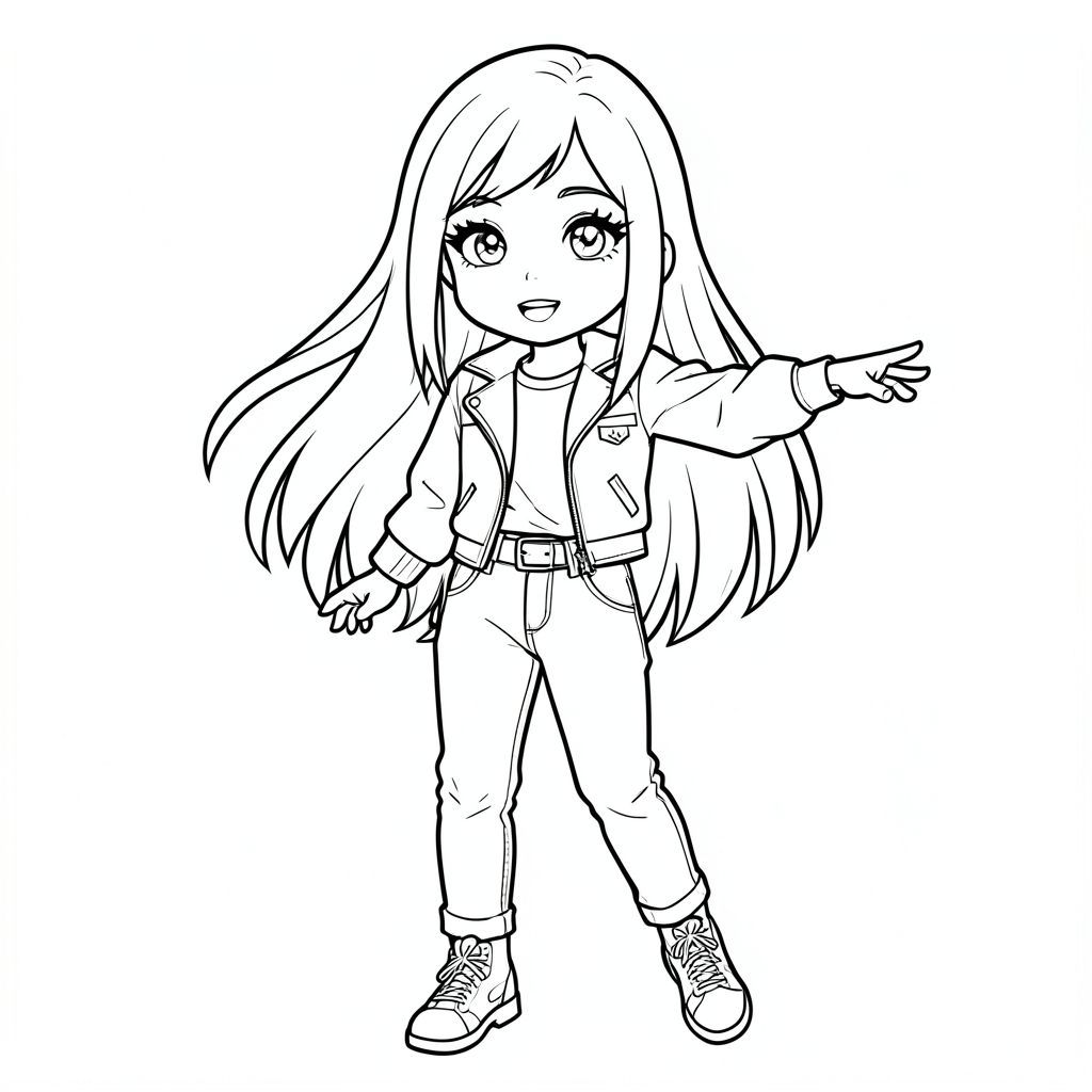 a girl with long hair long lashes and beautiful eyes with a full street style/y2k look, and looks like a dancer
