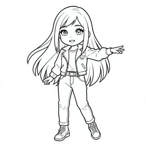 a girl with long hair long lashes and beautiful eyes with a full street style/y2k look, and looks like a dancer
