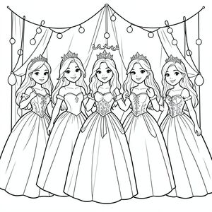 make it loom like a party, with 5 high class princesses that looks like a portrait
