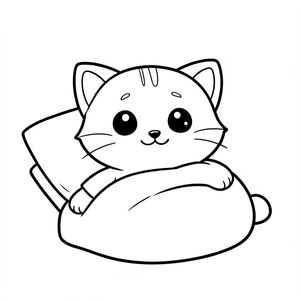 "Mèo con thức dậy trên giường, vươn mình vui vẻ".
Nhân vật mèo con Kawaii, đầu tròn rất to, thân nhỏ xíu, chân ngắn, bàn chân nhỏ, tư thế dễ thương đơn giản, mắt to tròn, mũi đen nhỏ, nụ cười dễ thương, má mũm mĩm, 3 đường nhỏ trên trán, râu đơn giản, tai tròn nhỏ với chi tiết bên trong, hình tròn mềm mại, không có cạnh sắc, thiết kế thân thiện với trẻ em từ 3 đến 6 tuổi, đường viền sạch sẽ dày đậm,  Nghệ thuật đường nét đen trắng, không màu, không đổ bóng, không thang độ xám, không lộn xộn nền, nền đơn giản tối thiểu, không gian mở rộng để tô màu, bố cục căn giữa, thiết kế ký tự nhất quán trên mọi trang, phong cách sách tô màu, độ phân giải cao, đường giống như vector rõ ràng --ar 2: 3