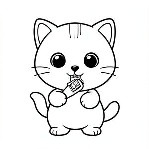 Mèo con đánh răng bằng bàn chải đánh răng
Nhân vật mèo con Kawaii, đầu tròn rất to, thân nhỏ xíu, chân ngắn, bàn chân nhỏ, tư thế dễ thương đơn giản, mắt to tròn, mũi đen nhỏ, nụ cười dễ thương, má mũm mĩm, 3 đường nhỏ trên trán, râu đơn giản, tai tròn nhỏ với chi tiết bên trong, hình tròn mềm mại, không có cạnh sắc, thiết kế thân thiện với trẻ em từ 3 đến 6 tuổi, đường viền sạch sẽ dày đậm,  Nghệ thuật đường nét đen trắng, không màu, không đổ bóng, không thang độ xám, không lộn xộn nền, nền đơn giản tối thiểu, không gian mở rộng để tô màu, bố cục căn giữa, thiết kế ký tự nhất quán trên mọi trang, phong cách sách tô màu, độ phân giải cao, đường giống như vector rõ ràng --ar 2: 3