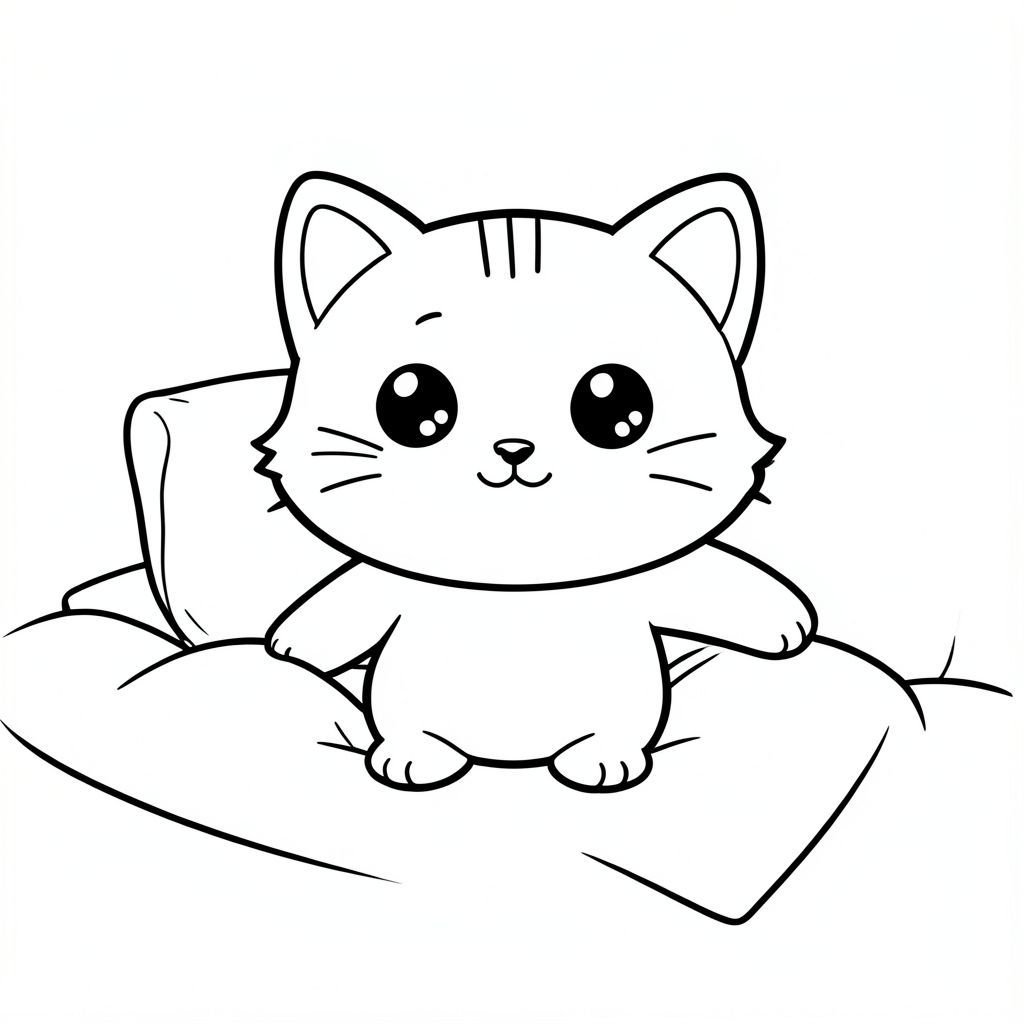 Thức dậy và kéo dài trên giường
Nhân vật mèo con Kawaii, cùng một nhân vật nhất quán trong mọi hình ảnh: đầu tròn rất to, thân hình nhỏ xíu, chân ngắn, bàn chân nhỏ, má mũm mĩm, đôi mắt to tròn đơn giản, mũi đen nhỏ, khuôn mặt cười dễ thương, 3 đường nhỏ trên trán, râu đơn giản, tai tròn nhỏ với chi tiết bên trong. Đường viền mịn sạch sẽ, không đổ bóng, không thang độ xám, không màu, chỉ đen trắng.

Phong cách: sách tô màu dành cho trẻ em từ 3–6 tuổi, đường viền dày đậm, nghệ thuật đường nét rất sạch sẽ, chi tiết tối thiểu, không lộn xộn nền, không gian mở rộng để tô màu dễ dàng, bố cục đơn giản, nhân vật ở giữa.

Tư thế: toàn thân, hướng về phía trước hoặc hơi hướng sang một bên, hoạt động kết hợp tư thế đơn giản và rõ ràng.

Cảnh: [HOẠT ĐỘNG], chỉ đạo cụ đơn giản tối thiểu, không có nền phức tạp.

Quan trọng: cùng một khuôn mặt và tỷ lệ nhân vật trong mọi hình ảnh, không thay đổi kiểu dáng, không có chi tiết bổ sung, không có kết cấu.

Đầu ra: độ phân giải cao, nghệ thuật đường nét theo phong cách vector sắc nét, nét đậm dày, trang màu.

--AR 2:3