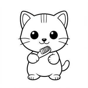 Mèo con đánh răng bằng bàn chải đánh răng.
"Mèo con Kawaii, đầu tròn rất to, thân hình nhỏ xíu, chân ngắn, bàn chân tròn nhỏ, mắt tròn to đơn giản, mũi đen xíu, khuôn mặt cười dễ thương, má mũm mĩm, 3 đường nhỏ trên trán, râu đơn giản, tai tròn nhỏ với chi tiết bên trong, hình tròn mềm mại, đường viền dày đậm sạch sẽ, chỉ đen trắng, không màu, không bóng, không thang độ xám,  Chi tiết đơn giản tối thiểu, nhiều không gian trống để tô màu, thân thiện với trẻ em, 3-6 tuổi, bố cục đơn giản, ký tự ở giữa, nền trắng trơn, thiết kế nhân vật nhất quán, cùng khuôn mặt và tỷ lệ, trang sách tô màu, đường dày, dễ tô màu - độ phân giải cao AR 2: 3 "
