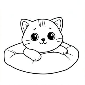 Mèo con dễ thương thức dậy và duỗi người trên giường.
Mèo con Kawaii, đầu tròn rất to, thân hình nhỏ xíu, chân ngắn, bàn chân tròn nhỏ, mắt to tròn, mũi đen xíu, khuôn mặt cười dễ thương, má mũm mĩm, 3 đường nhỏ trên trán, râu đơn giản, tai nhỏ có chi tiết bên trong, hình tròn mềm mại, không có cạnh sắc

Phong cách:
Đường viền sạch sẽ dày đậm, chỉ đen trắng, không màu, không thang độ xám, không đổ bóng, không bóng, chi tiết tối thiểu, không gian mở rộng để tô màu, nền đơn giản, thân thiện với trẻ em, 3–6 tuổi, dễ tô màu, trang sách tô màu

Bố cục:
Bố cục tập trung, đối tượng rõ ràng, không lộn xộn, chỉ các đối tượng đơn giản

Tỷ lệ khung hình:
--AR 2:3