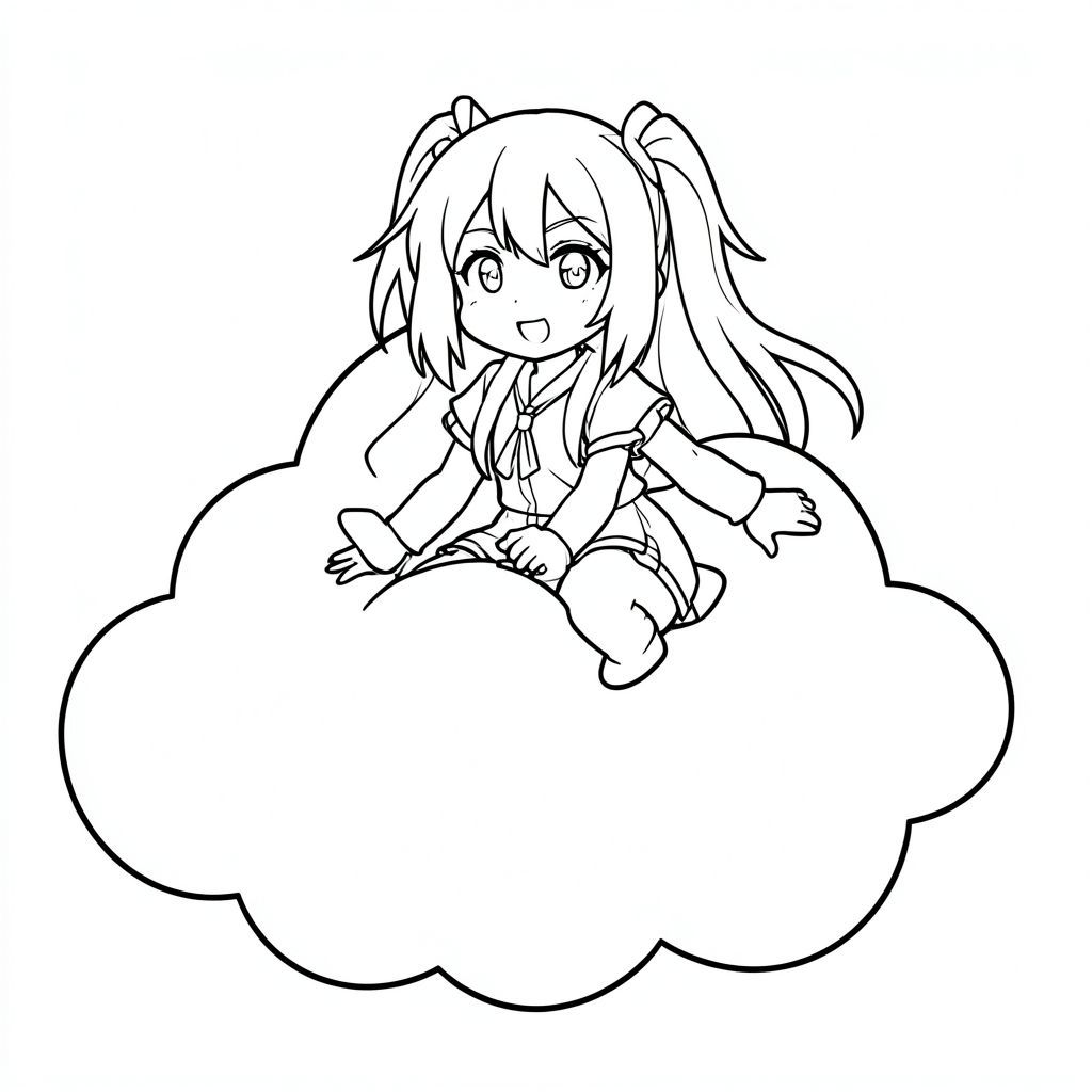 Hatsune Miku cưỡi một đám mây thân thiện