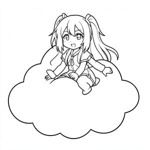 Hatsune Miku cưỡi một đám mây thân thiện