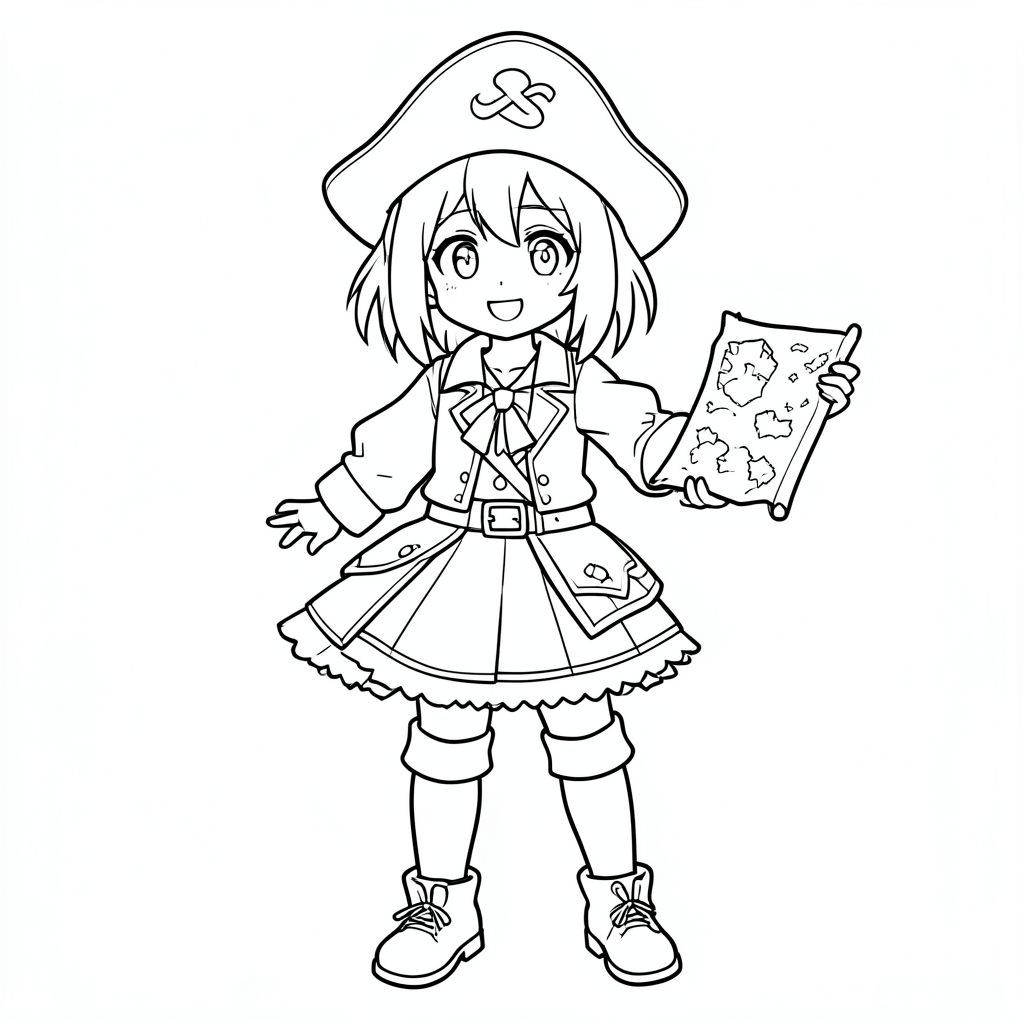 Hatsune Miku ăn mặc như một tên cướp biển tinh nghịch với bản đồ kho báu