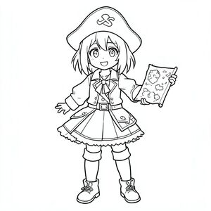 Hatsune Miku ăn mặc như một tên cướp biển tinh nghịch với bản đồ kho báu