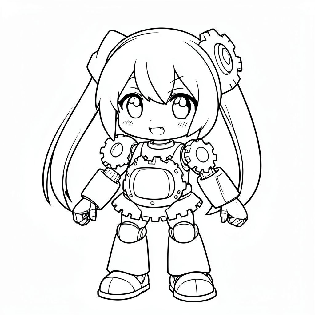 Hatsune Miku trong vai một robot dễ thương với bánh răng sáng bóng