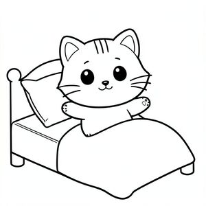 Nhân vật mèo con Kawaii, đầu tròn rất to, cơ thể nhỏ xíu, chân ngắn, bàn chân nhỏ, tư thế hướng về phía trước đơn giản, mắt to tròn, mũi đen nhỏ, nụ cười dễ thương, má mũm mĩm, 3 đường nhỏ trên trán, râu đơn giản, tai nhỏ với chi tiết bên trong, đường viền đậm sạch sẽ, chi tiết tối thiểu, không đổ bóng, không thang độ xám, không lộn xộn nền, tỷ lệ nhất quán, phong cách sách tô màu,  mèo con thức dậy trên một chiếc giường đơn giản, duỗi tay, gối và chăn, nhiều không gian trống để tô màu --ar 2:3, nhân vật mèo con Kawaii, đầu tròn rất to, cơ thể nhỏ xíu, chân ngắn, bàn chân nhỏ, tư thế hướng mặt trước đơn giản, mắt tròn to, mũi đen nhỏ, nụ cười dễ thương, má mũm mĩm, 3 đường nhỏ trên trán, râu đơn giản,  tai nhỏ với chi tiết bên trong, đường viền đậm sạch sẽ, chi tiết tối thiểu, không đổ bóng, không thang độ xám, không lộn xộn nền, tỷ lệ nhất quán, phong cách sách tô màu