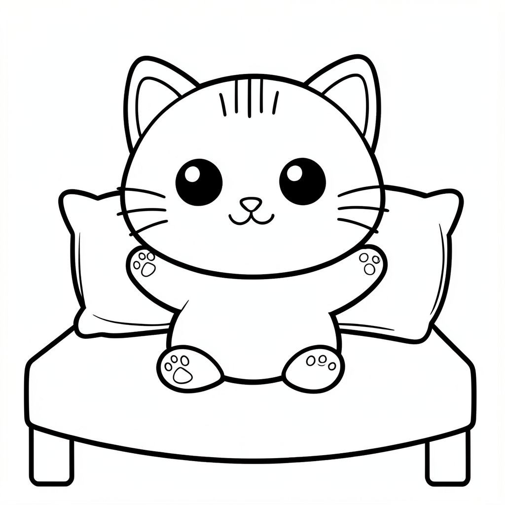 Nhân vật mèo con Kawaii, đầu tròn rất to (70% cơ thể), thân hình trái xoan nhỏ, chân ngắn, bàn chân tròn nhỏ, mắt tròn to cách nhau, mũi tam giác nhỏ, miệng cười, má mũm mĩm, chính xác 3 đường ngắn trên trán, 3 râu mỗi bên, tai tròn nhỏ, hướng về phía trước, ở giữa, tỷ lệ giống nhau trong mọi hình ảnh, đường nét dày đậm rõ ràng, đường nét liên tục mượt mà,  Mèo con ngồi trên giường đơn giản, duỗi cả hai chân lên, gối đơn giản phía sau, chăn đơn giản dưới cơ thể, đồ vật tối thiểu, không gian trống lớn, nghệ thuật đường nét đen trắng, không đổ bóng --ar 2: 3
Không có đường lộn xộn, không phác thảo, không đường mảnh, không mờ, không thang độ xám, không bóng, không có chi tiết thực tế, không có nền phức tạp, không có đối tượng thừa, không biến dạng, không đột biến, không khuôn mặt bị biến dạng, không góc phối cảnh, không có góc nhìn bên, không có đường chồng chéo, không có đường viền bị đứt gãy, đường viền kiểu vector rõ ràng