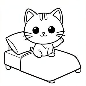 khuôn mặt mèo con kawaii giống nhau, cấu trúc khuôn mặt giống hệt nhau, hình dạng và khoảng cách mắt giống hệt nhau, kích thước và vị trí mũi giống hệt nhau, đường cong miệng giống hệt nhau, má giống hệt nhau, 3 đường trán giống hệt nhau, vị trí râu giống hệt nhau, không có biến thể, mô hình nhân vật nhất quán, mèo con kawaii, đầu 70% cơ thể, cơ thể hình bầu dục nhỏ, chân ngắn, bàn chân nhỏ, ngồi trên giường đơn giản duỗi bàn chân lên, gối và chăn,  Đường viền sạch sẽ táo bạo, hình dạng tối thiểu, nghệ thuật đường nét đen trắng, không gian lớn, không đổ bóng, không thang độ xám, không biến dạng, không có đường lộn xộn --ar 2: 3 - 777777 hạt giống