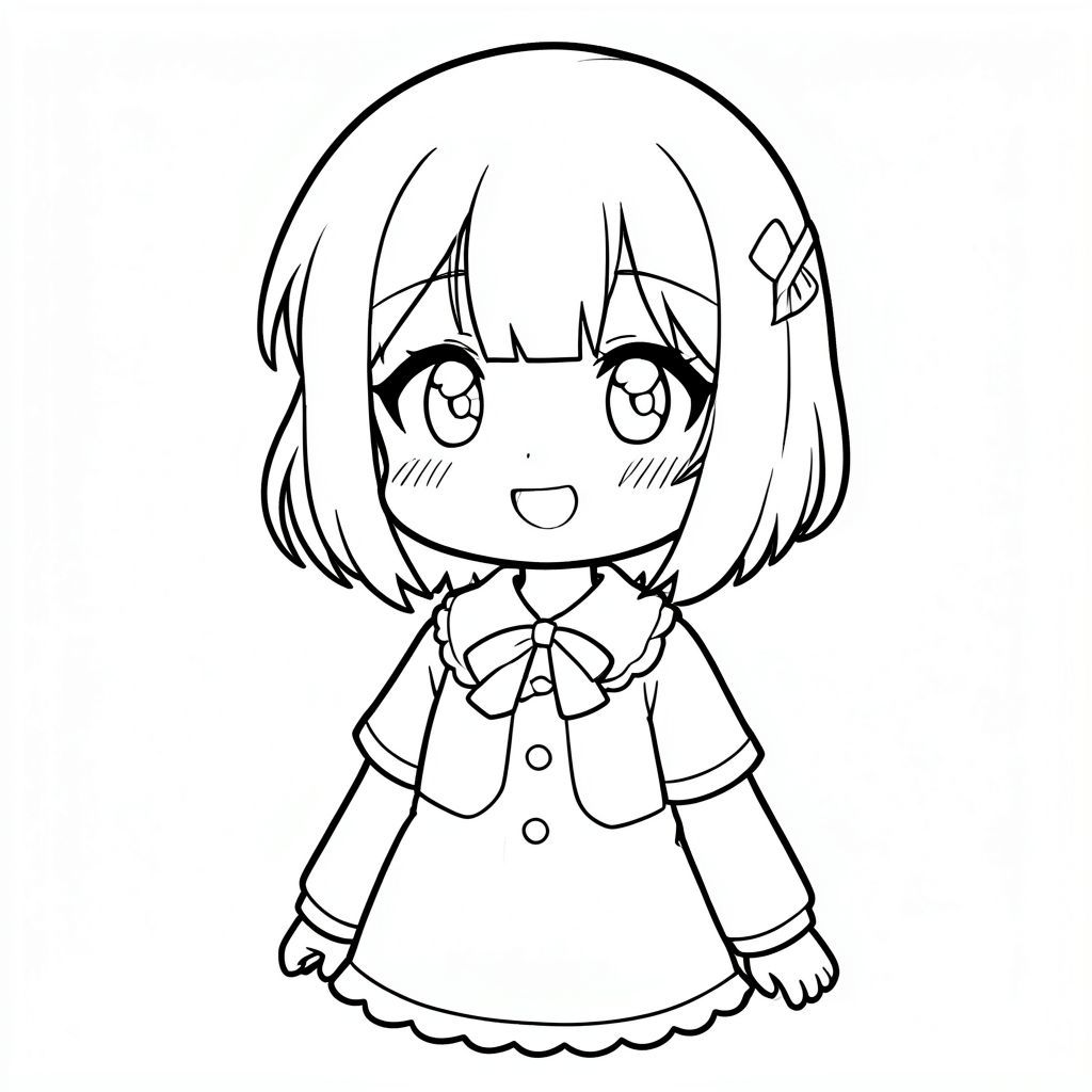 cô gái anime, tóc ngắn, kẹp tóc giữ tóc mái, trang phục kawaii