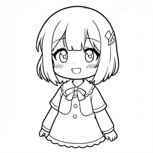 cô gái anime, tóc ngắn, kẹp tóc giữ tóc mái, trang phục kawaii