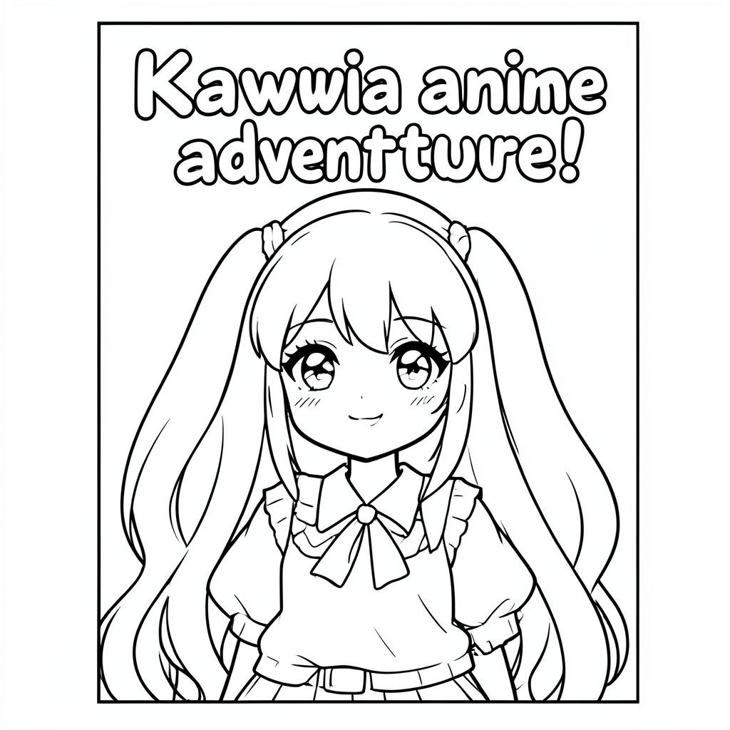 Bìa sách tô màu có dòng chữ "Cuộc phiêu lưu anime Kawaii!" Và có một cô gái anime dễ thương