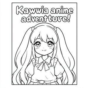Bìa sách tô màu có dòng chữ "Cuộc phiêu lưu anime Kawaii!" Và có một cô gái anime dễ thương