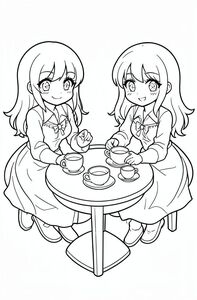 a tea party with 2 anime girls
