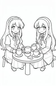 a tea party with 2 anime girls
