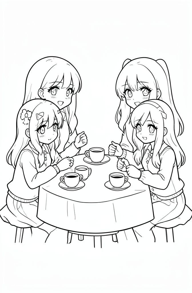 a tea party with 2 anime girls
