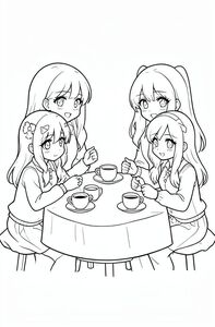 a tea party with 2 anime girls
