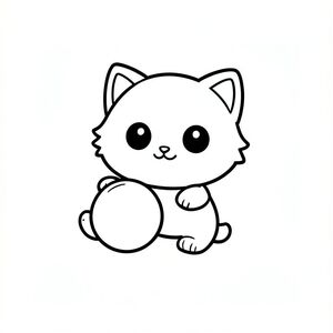 Minh họa sách tô màu đen trắng cho trẻ từ 3 đến 6 tuổi. Nhân vật chính: mèo con kawaii. Phong cách chibi dễ thương với cái đầu tròn rất to, thân hình nhỏ xíu, chân ngắn, bàn chân nhỏ, đôi mắt to đơn giản, khuôn mặt tươi cười, dáng tròn mềm mại. Con mèo là nhân vật duy nhất. Chủ đề: ngày phiêu lưu của mèo con.
Cảnh thân thiện với trẻ mới biết đi đơn giản với trọng tâm hoạt động đơn rõ ràng. Không phức tạp, không lộn xộn nền, không có đối tượng thừa, các yếu tố tối thiểu.
Chỉ có đường viền dày rõ ràng, nghệ thuật đường nét có độ tương phản cao. Không màu, không thang độ xám, không đổ bóng, không bóng, không gradient.
Chỉ nền trắng. Không văn bản, không tiêu đề, không số, không ký hiệu, không hình mờ.
Bố cục rất đơn giản, diện tích trống lớn để tô màu, tạo hình dễ dàng cho trẻ mới biết đi.
--AR 2:3.

Tạo một nghệ thuật đường nét mèo con dễ thương đơn giản, Mèo con chơi với quả bóng lớn, đường viền dày, không thay đổi tính cách, nền trắng.

nhất quán trong tính cách, không thay đổi.

Ký tự đơn ở giữa trên nền trắng trơn. 

Lời nhắc phủ định: Không có hình nền, chi tiết, không có biểu tượng bổ sung và không có đường viền. Chỉ nghệ thuật đường nét cô lập. Hình ảnh lớn bao phủ toàn bộ trang, trung tâm