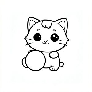 Minh họa sách tô màu đen trắng cho trẻ từ 3 đến 6 tuổi. Nhân vật chính: mèo con kawaii. Phong cách chibi dễ thương với đầu tròn rất lớn trong suốt, Ba bộ râu ngắn, thân hình nhỏ, chân ngắn, bàn chân nhỏ, đôi mắt to đơn giản, khuôn mặt tươi cười, hình tròn mềm mại và rõ ràng. 3 sợi tóc trên trán. Con mèo là nhân vật duy nhất. Chủ đề: ngày phiêu lưu của mèo con.
Cảnh thân thiện với trẻ mới biết đi đơn giản với trọng tâm hoạt động đơn rõ ràng. Không phức tạp, không lộn xộn nền, không có đối tượng thừa, các yếu tố tối thiểu.
Chỉ có đường viền dày rõ ràng, nghệ thuật đường nét có độ tương phản cao. Không màu, không thang độ xám, không đổ bóng, không bóng, không gradient.
Chỉ nền trắng. Không văn bản, không tiêu đề, không số, không ký hiệu, không hình mờ.
Bố cục rất đơn giản, diện tích trống lớn để tô màu, tạo hình dễ dàng cho trẻ mới biết đi.
--AR 2:3.

Tạo một nghệ thuật đường nét mèo con dễ thương đơn giản, Mèo con chơi với quả bóng lớn, đường viền dày, không thay đổi tính cách, nền trắng.

nhất quán trong tính cách, không thay đổi.

Ký tự đơn ở giữa trên nền trắng trơn. 

Lời nhắc phủ định: Không có hình nền, chi tiết, không có biểu tượng bổ sung và không có đường viền. Chỉ nghệ thuật đường nét cô lập. Hình ảnh lớn bao phủ toàn bộ trang, trung tâm