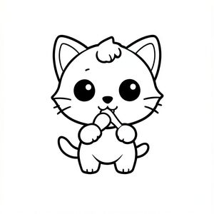 Minh họa sách tô màu đen trắng cho trẻ từ 3 đến 6 tuổi. Nhân vật chính: mèo con kawaii. Phong cách chibi dễ thương với đầu tròn rất lớn trong suốt, Ba bộ râu ngắn, thân hình nhỏ, chân ngắn, bàn chân nhỏ, đôi mắt to đơn giản, khuôn mặt tươi cười, hình tròn mềm mại và rõ ràng. 3 sợi tóc trên trán. Con mèo là nhân vật duy nhất. Chủ đề: ngày phiêu lưu của mèo con.
Cảnh thân thiện với trẻ mới biết đi đơn giản với trọng tâm hoạt động đơn rõ ràng. Không phức tạp, không lộn xộn nền, không có đối tượng thừa, các yếu tố tối thiểu.
Chỉ có đường viền dày rõ ràng, nghệ thuật đường nét có độ tương phản cao. Không màu, không thang độ xám, không đổ bóng, không bóng, không gradient.
Chỉ nền trắng. Không văn bản, không tiêu đề, không số, không ký hiệu, không hình mờ.
Bố cục rất đơn giản, diện tích trống lớn để tô màu, tạo hình dễ dàng cho trẻ mới biết đi.
--AR 2:3.

Tạo nghệ thuật đường nét mèo con kawaii đơn giản, mèo con đánh răng, đường viền dày, không thay đổi tính cách, nền trắng.

nhất quán trong tính cách, không thay đổi.

Ký tự đơn ở giữa trên nền trắng trơn. 

Lời nhắc phủ định: Không có hình nền, chi tiết, không có biểu tượng bổ sung và không có đường viền. Chỉ nghệ thuật đường nét cô lập. Hình ảnh lớn bao phủ toàn bộ trang, trung tâm