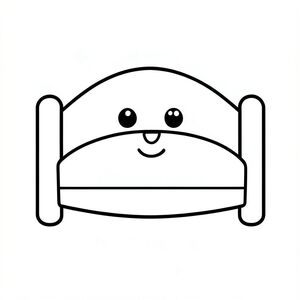 Tranh tô màu đen trắng đơn giản, đường dày đậm, giường đơn giản, ở giữa, không có nền, kiểu trẻ mới biết đi, dành cho trẻ từ 3-5 tuổi. Phong cách kawaii dễ thương, khuôn mặt tươi cười.