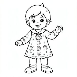 Tạo cho tôi một đứa trẻ để vẽ một trang chúng tôi đang mặc trang phục với bảng chữ cái