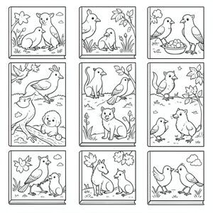 Tạo cho tôi 10 trang cá nhân để bìa sách về động vật và chim