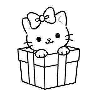 mèo con với một chiếc nơ trên đầu bước ra từ một món quà Giáng sinh