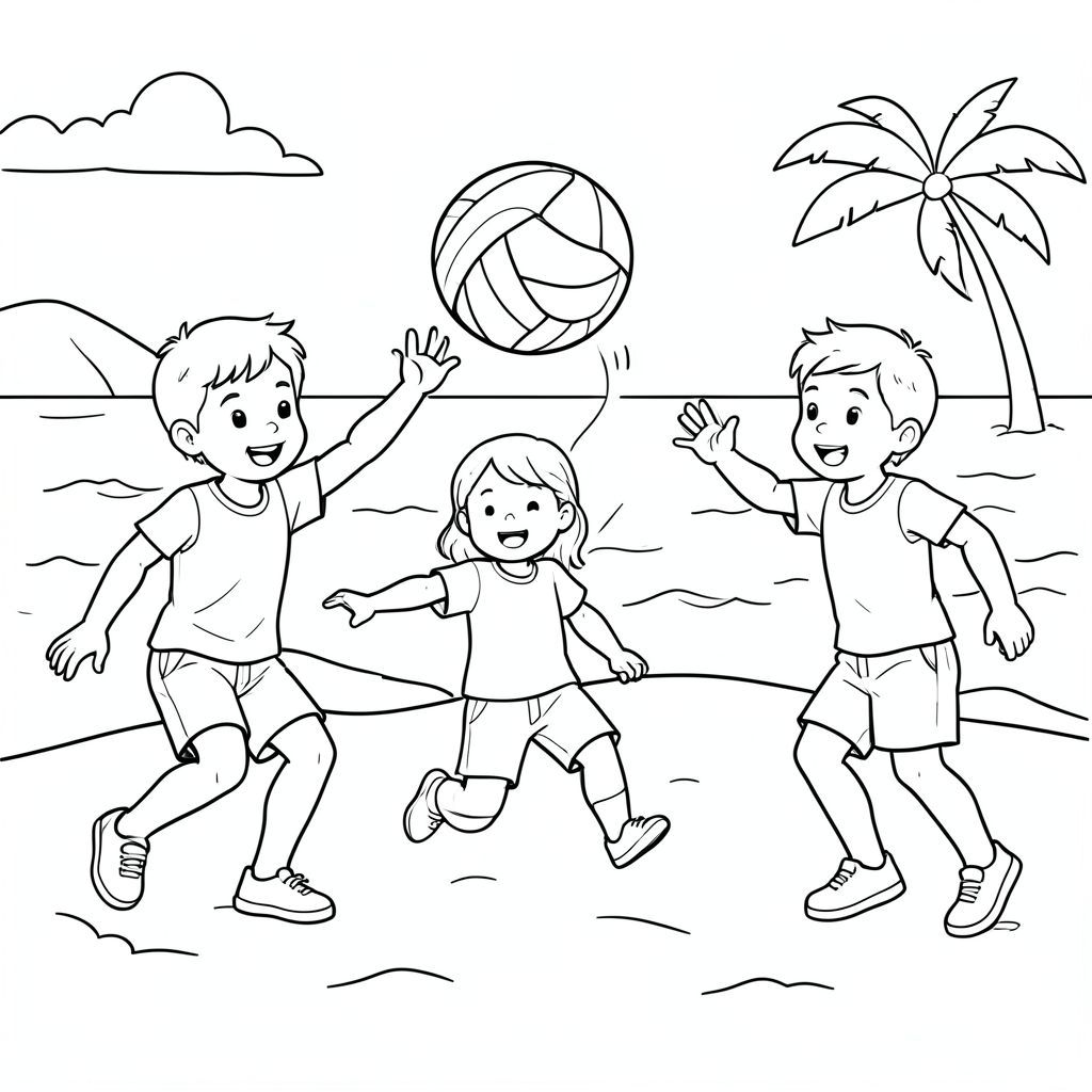 Trẻ em chơi bóng chuyền trên bãi biển