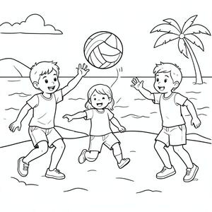 Trẻ em chơi bóng chuyền trên bãi biển