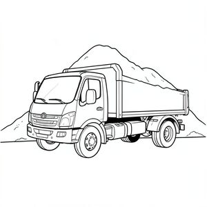 Một chiếc xe tải trong một công trường xây dựng. Mang cát, phong cách siêu thực với hình ảnh tham khảo đầy màu sắc