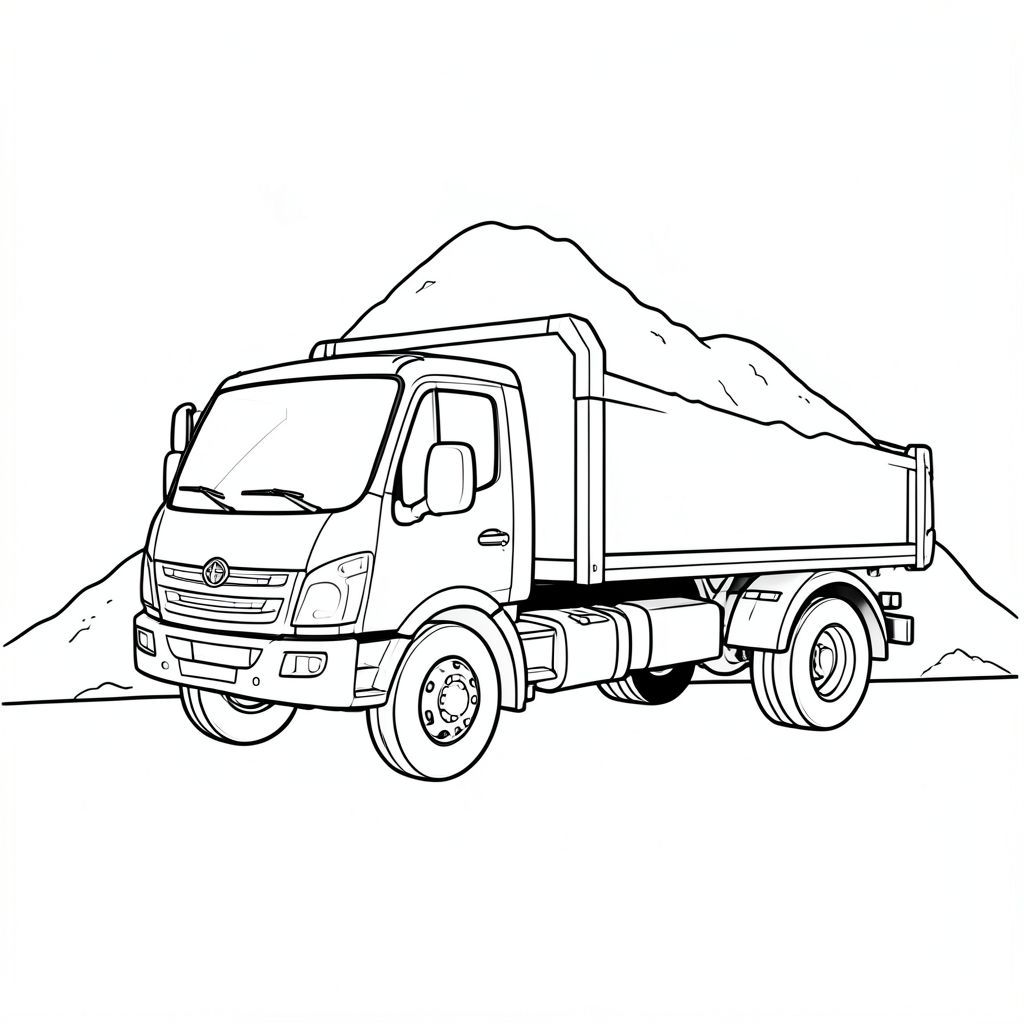 Một chiếc xe tải trong một công trường xây dựng. Mang cát, phong cách siêu thực với hình ảnh tham khảo đầy màu sắc
