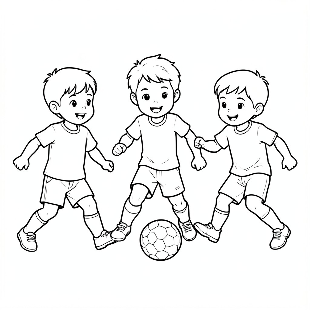Generate a picture of 3 boys playing football