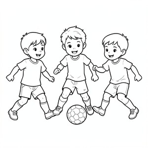 Generate a picture of 3 boys playing football