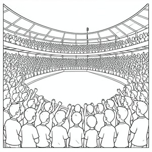Một sân vận động chật kín người xem trận đấu World Cup